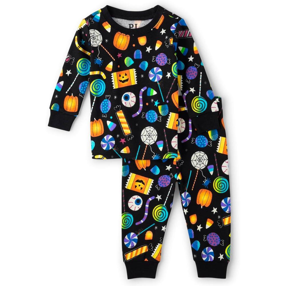 imageThe Childrens Place unisexbaby And Kids Sibling Matching Holiday Pajama Sets CottonAllover Halloween Candy
