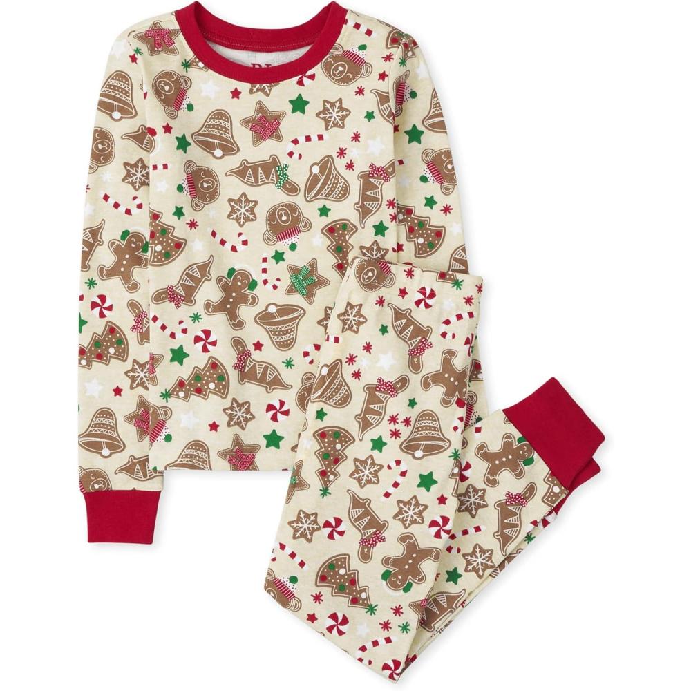 imageThe Childrens Place unisexbaby And Kids Sibling Matching Holiday Pajama Sets CottonGingerbread Cookie
