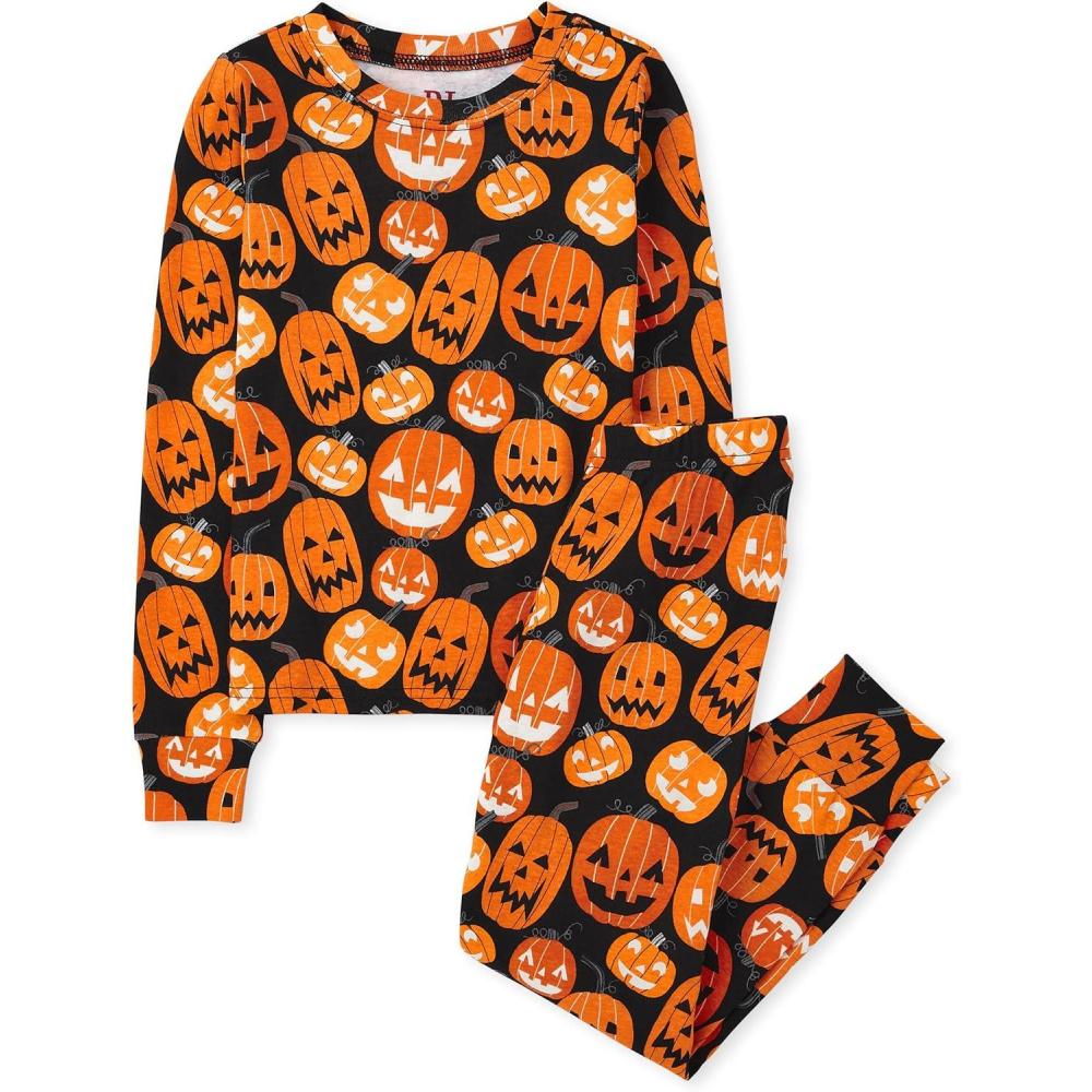 imageThe Childrens Place unisexbaby And Kids Sibling Matching Holiday Pajama Sets CottonPumpkin Allover