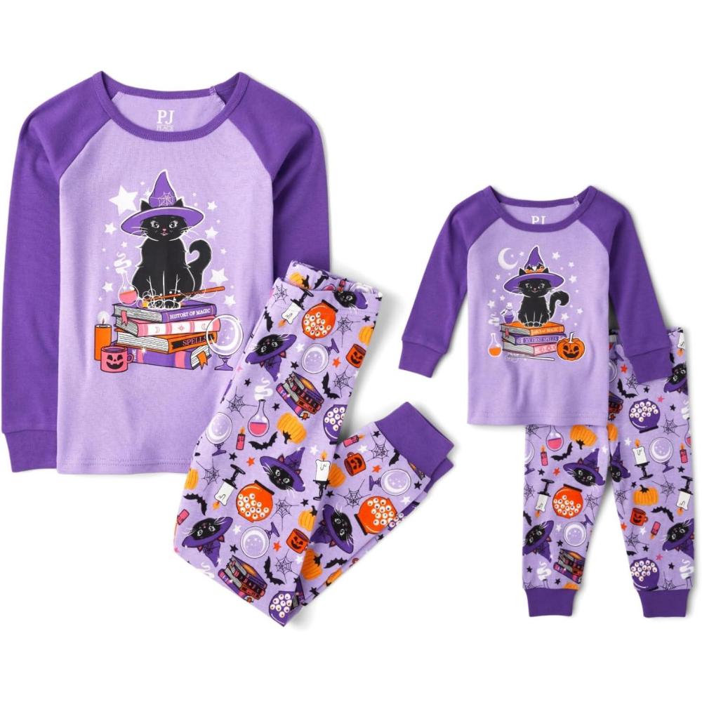 imageThe Childrens Place unisexbaby And Kids Sibling Matching Holiday Pajama Sets CottonWitchy Cat Halloween