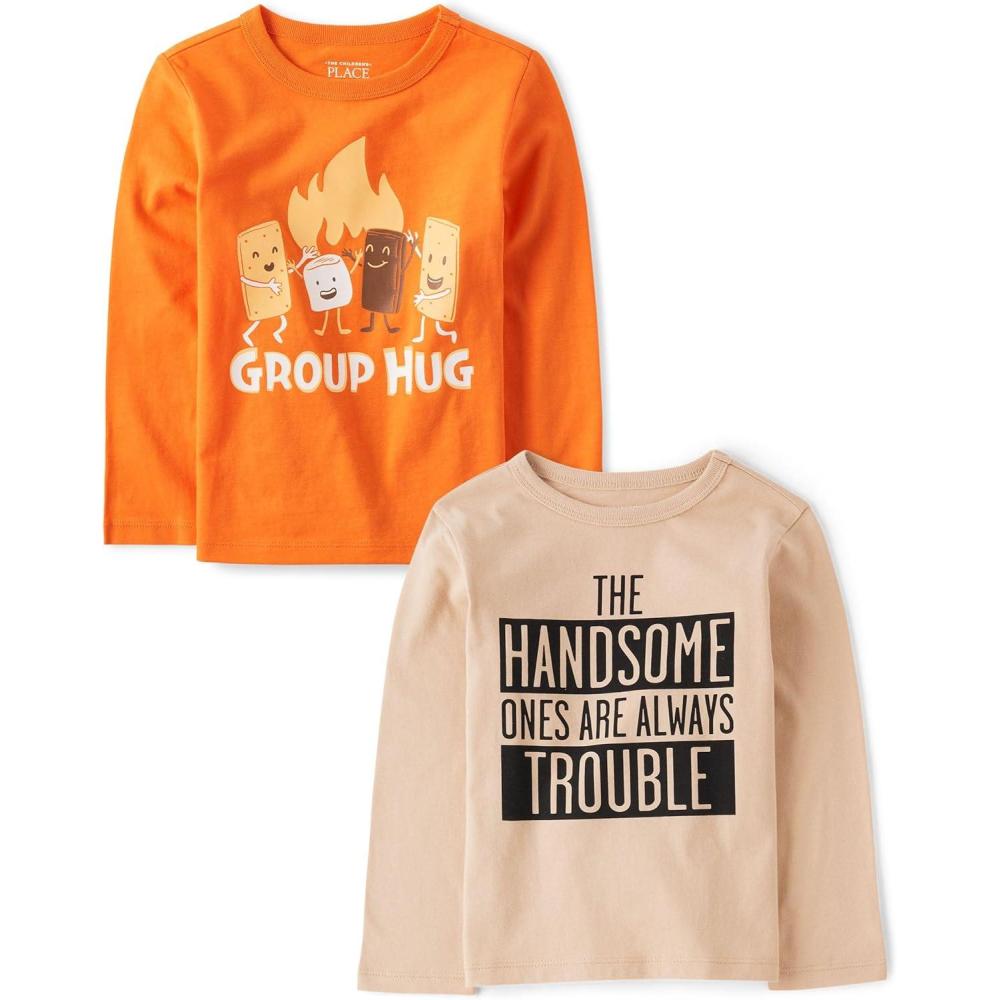 imageThe Childrens PlaceBaby Boysand Toddler Assorted Everyday Long Sleeve Graphic TShirtsGroup HugHandsome Trouble