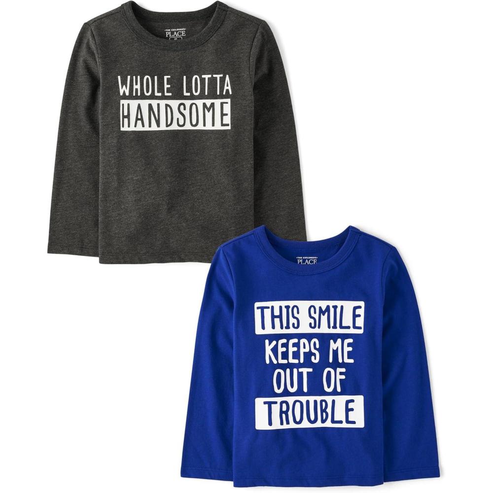 imageThe Childrens PlaceBaby Boysand Toddler Assorted Everyday Long Sleeve Graphic TShirtsLotta HandsomeSmile Trouble