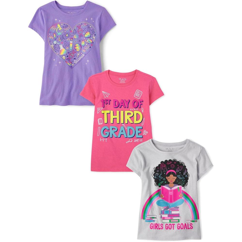 imageThe Childrens PlaceGirlsSchoolLearning Short Sleeve Graphic TShirts3 PackHeart1st Day of Third GradeGirl Goals