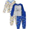 The Children’s Place Baby Boys’ and Toddler Long Sleeve Top and Pants Snug Fit 100% Cotton 4 Piece Pajama Set(Drawn Trucks 2 Pack)