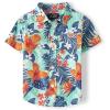 The Children’s Place Boys and Toddler Poplin Short Sleeve Button Down Shirt(Mellow Aqua Tropical)