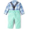 The Children’s Place baby-boys And Newborn Button Down Shirt and Pants, 2 Piece Outfit(Mellow Aqua Set)