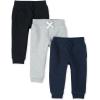 The Children’s Place Baby Boys’ Active Fleece Jogger Pants(Black/Smoke Gray/New Navy 3-pack)