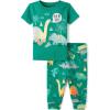 The Children’s Place Baby Boys’ Snug Fit 100% Cotton Short Sleeve Top and Pants 2 Piece Pajama Set(Dinos Green)