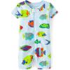 The Children’s Place Baby Boys’ and Newborn 100% Cotton Short Sleeve Zip Front One Piece Footless Pajamas(Blue Fishes)
