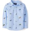 The Children’s Place Baby Boys’ and Toddler Long Sleeve Cotton Poplin Button Up Shirt(Dino Blue)