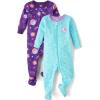 The Children’s Place Baby Girl’s and Toddler 100% Cotton Long Sleeve Zip Front One Piece Footed Pajamas,Sleep & Play(Purple Planets)