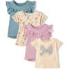 The Children’s Place Baby Girls’ and Toddler Short Sleeve Flutter Knit Shirts(Butterfly 4-pack)