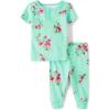The Children’s Place Baby Girls’ and Toddler Short Sleeve Top and Pants Snug Fit 100% Cotton 2 Piece Pajama Set(Mint Floral)