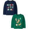 The Children’s Place Baby and Toddler All Holidays,Birthdays Long Sleeve Graphic T-Shirts,2 Pack(Dino Gingerbread/Merry Dude)