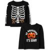 The Children’s Place Baby and Toddler All Holidays,Birthdays Long Sleeve Graphic T-Shirts,2 Pack(Handsome Scary/Skeleton)