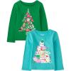 The Children’s Place Baby and Toddler All Holidays,Birthdays Long Sleeve Graphic T-Shirts,2 Pack(Holiday Tree/Cat Holiday Tree)