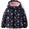 The Children’s Place Baby and Toddler Girls’ Medium Weight Wind-Resistant, Water-Resistant Puffer Jacket(Black Floral)