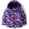 The Children’s Place Baby and Toddler Girls’ Medium Weight Wind-Resistant, Water-Resistant Puffer Jacket(Purple Dinos)