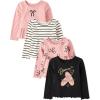 The Children’s Place Baby-Girls and Toddler Assorted Long Sleeve Knit Shirts(Pink Kiss Black 4-pack)