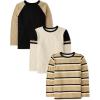 The Children’s Place Boys’ Long Sleeve Everyday Casual Knit Shirt(Black/Cream/Striped 3-pack)