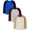The Children’s Place Boys’ Long Sleeve Everyday Casual Knit Shirt(Solid Raglan 3-pack)