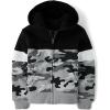 The Children’s Place Boys’ Long Sleeve, Sherpa Lined, Zip-Front Hoodie Sweatshirt(Black Camo Colorblock)