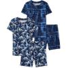 The Children’s Place Boys Sleeve Top and Shorts Snug Fit 100% Cotton 4 Piece Pajama Set(Camo/Dino Glow 2-pack)
