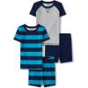 The Children’s Place Boys Sleeve Top and Shorts Snug Fit 100% Cotton 4 Piece Pajama Set(Tidal Raglan/Stripe 2-pack)