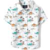 The Children’s Place Boys and Toddler Poplin Short Sleeve Button Down Shirt(Blue Orange Dino Print)