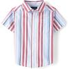 The Children’s Place Boys and Toddler Poplin Short Sleeve Button Down Shirt(Red White and Blue Vertical Stripe)