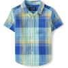 The Children’s Place Boys and Toddler Poplin Short Sleeve Button Down Shirt(Waterfall Plaid)