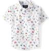 The Children’s Place Boys and Toddler Poplin Short Sleeve Button Down Shirt(White School Doodle)
