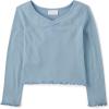 The Children’s Place Girls’ Basic Long Sleeve V-Neck Knit Shirts(Blue Aura)