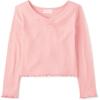 The Children’s Place Girls’ Basic Long Sleeve V-Neck Knit Shirts(Fuzzy Pink)