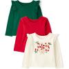 The Children’s Place Girls Long Sleeve Knit Fashion Shirt(Joy Candy Cane/Red/Green 3-pack)