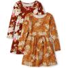 The Children’s Place Girls Printed Skater Dress, Long Sleeve(Cake Floral_honeycomb | Sm Paulina Floral_hot Spice 2-pack)
