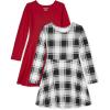 The Children’s Place Girls Printed Skater Dress, Long Sleeve(Red/Black Plaid)