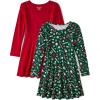 The Children’s Place Girls Printed Skater Dress, Long Sleeve(Red/Green Candy Canes)
