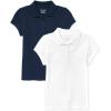 The Children’s Place Girls’ Short Sleeve Pique Polo, 2 Pack(Tidal/White)