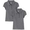 The Children’s Place Girls’ Short Sleeve Ruffle Pique Polo, 2 Pack(Dark Heather Gray)