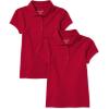 The Children’s Place Girls’ Short Sleeve Ruffle Pique Polo, 2 Pack(Ruby)