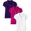 The Children’s Place Girls’ Short Sleeve Ruffle Pique Polo, 3 Pack(Aurora Pink/Regal Violet/White)