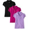 The Children’s Place Girls’ Short Sleeve Ruffle Pique Polo, 3 Pack(Black/Aurora Pink/Purple)