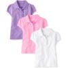 The Children’s Place Girls’ Short Sleeve Ruffle Pique Polo, 3 Pack(White/Sparkle Pink/Purple)