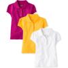 The Children’s Place Girls’ Short Sleeve Ruffle Pique Polo, 3 Pack(Yellow/Aurora Pink/White)