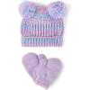 The Children’s Place Unisex Baby And Toddler Winter Hat and Mittens Cold Weather Set(Dream Lilac Pom Set)