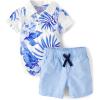The Children’s Place baby-boys And Newborn Short Sleeve Button Down Shirt and Shorts 2 Piece Set(White Tropical Print)