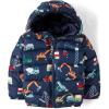 The Children’s Place baby-boys And Toddler Boys’ Medium Weight Wind-resistant, Water-resistant Puffer Jacket(Navy Construction Trucks)