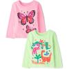 The Children’s Place baby-girls And Toddler Unicorns,butterflies,trends Long Sleeve Graphic T-shirts,2 Pack(Butterfly/Dino)