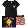 The Children’s Place girls Short Sleeve Top and Shorts,2 Piece Pajama Set(Happy Face Vibes)